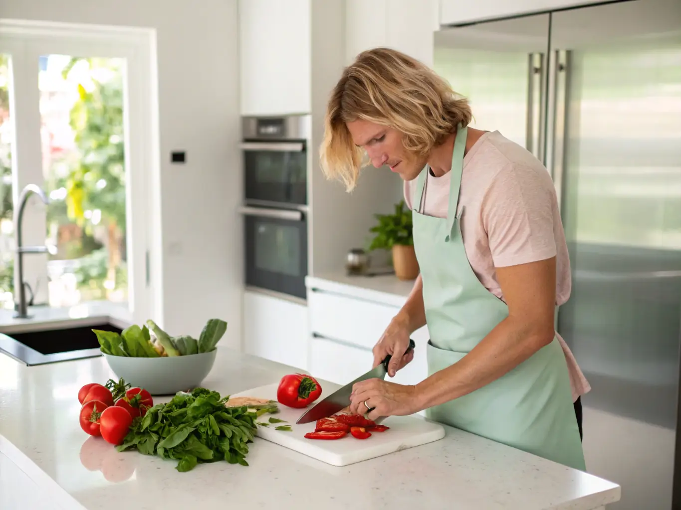 A person preparing a Chicken Curry Meal Kit from Indian Meals in their kitchen, showcasing the simple steps and fresh ingredients that make cooking a delicious Indian meal easy and enjoyable.